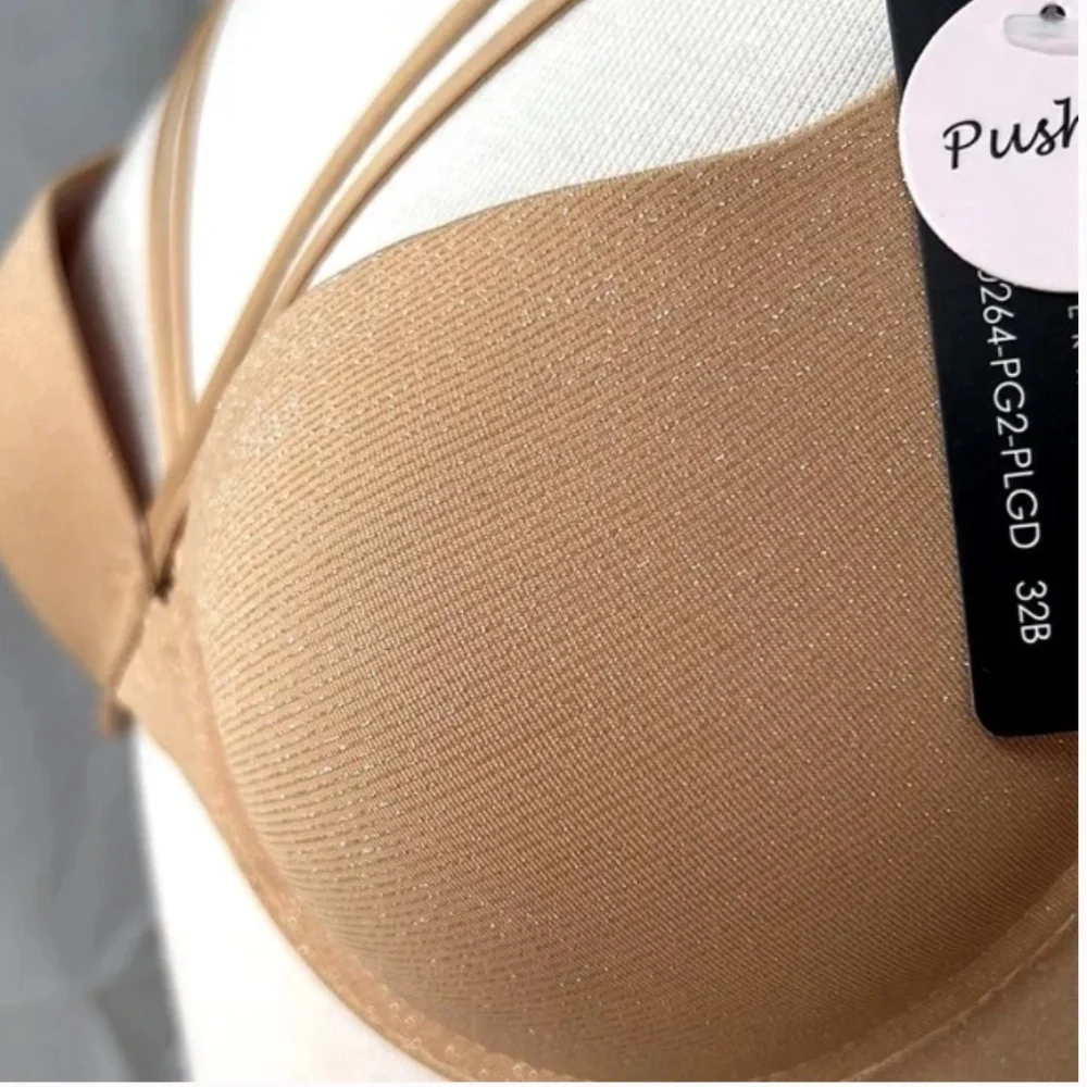NWT Cross Strap Front Gold Sparkle Bra Push up Underwire 32B